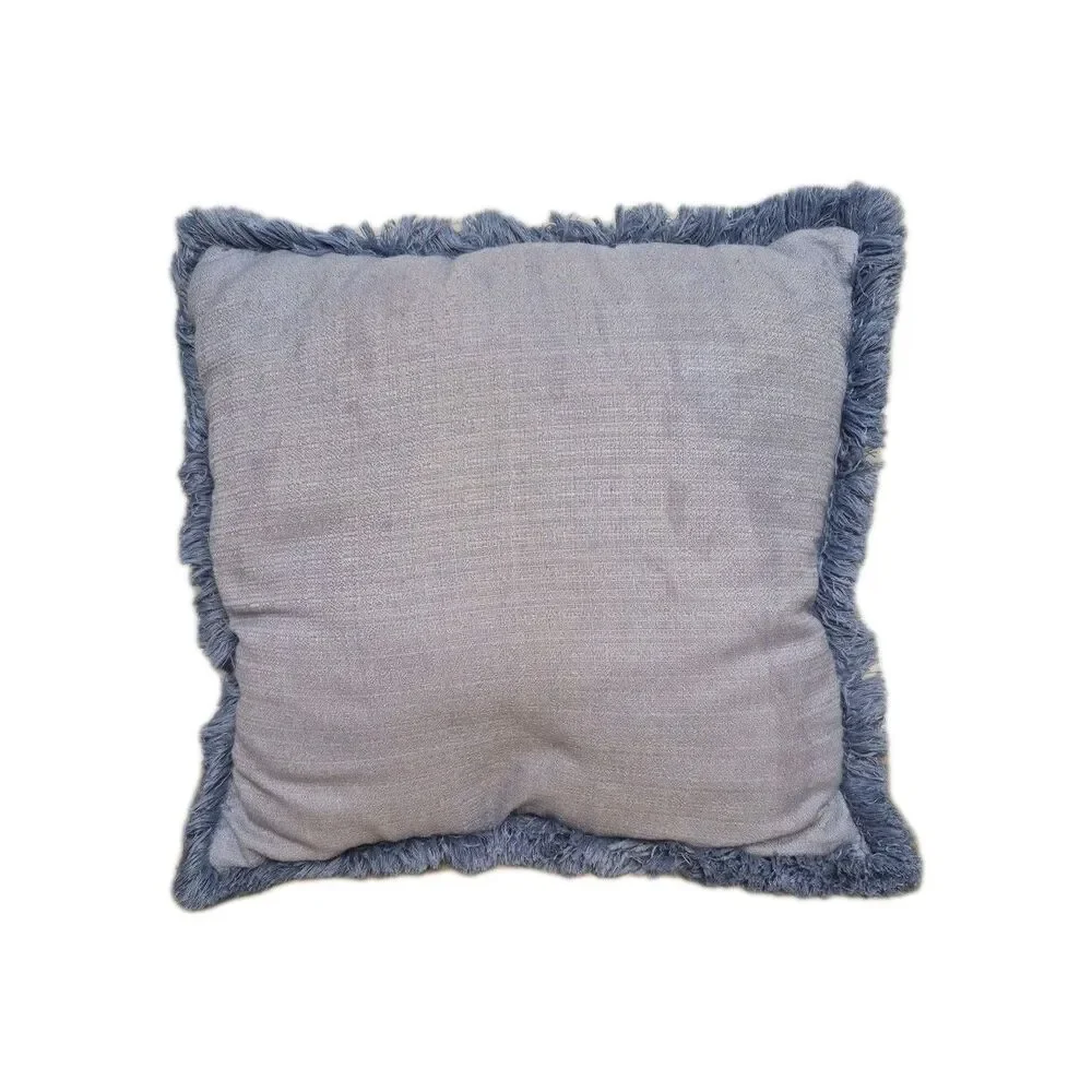 Fringed Throw Pillow 80s  Country Blue Farmhouse Beach Condo Great Shape